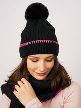 RIBBED POMPOM BEANIE - BLACK/PINK | Vintage Havana Accessories