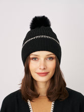 RIBBED POMPOM BEANIE - BLACK/IVORY | Vintage Havana Accessories