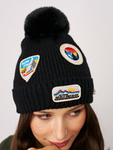 RIBBED POMPOM BEANIE WITH SWISS ALP PATCH - BLACK | Vintage Havana Accessories
