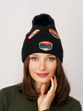 RIBBED POMPOM BEANIE WITH LAKE TAHOE PATCH - BLACK | Vintage Havana Accessories