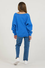 Kids Cobalt Hi-Lo Off The Shoulder Sweatshirt | Vintage Havana Clothing