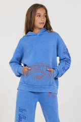 Kids Cobalt Hi-Lo Off The Shoulder Hoody | Vintage Havana Clothing