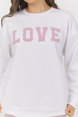 White with Strawberry Stripe "Love" Crewneck | Vintage Havana Clothing