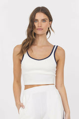 White Navy Cloud w/ Piping Tank | Vintage Havana Clothing