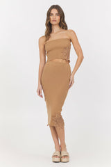 Caramel Crochet Floral Rib Tube Top | Vintage Havana Clothing