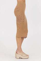 Caramel Rib Midi Skirt w/ Crochet Insert | Vintage Havana Clothing