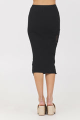 Black Rib Midi Skirt w/ Crochet Insert | Vintage Havana Clothing