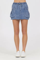 Washed Denim Tencel Bubble Skort | Vintage Havana Clothing
