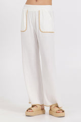 White Wide Leg Pant w/ Tan Whip Stitch | Vintage Havana Clothing