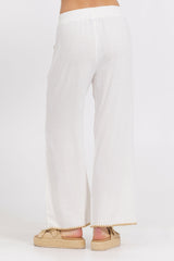 White Wide Leg Pant w/ Tan Whip Stitch | Vintage Havana Clothing