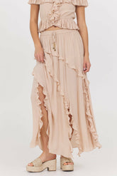 Champagne Toast Ruffle Maxi Skirt | Vintage Havana Clothing