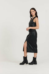 Black Leather Skirt + Vest 2-Piece Set | Vintage Havana Clothing