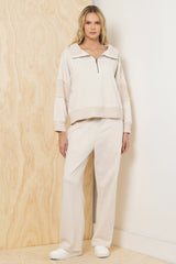 Fleece Quarter Zip w/ Rib Detail - Bone | Vintage Havana Clothing