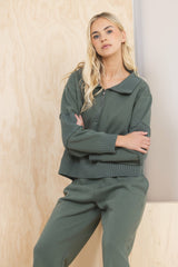 Fleece Quarter Zip w/ Rib Detail - Olive | Vintage Havana Clothing