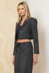 Faux Leather Cropped Blazer | Vintage Havana Clothing