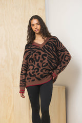 V Neck Jacquard Sweater | Vintage Havana Clothing
