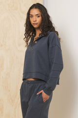 Surf Wash Henley Sweatshirt in Charcoal | Vintage Havana Clothing