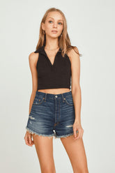 Vintage Havana Casual Tops | Women Black Knit Polo Tank Top Black