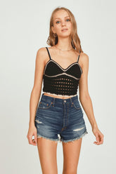 Vintage Havana Casual Tops | Women Black Sweater Crochet Tank Black