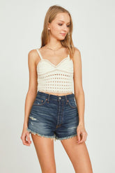 Vintage Havana Casual Tops | Women Natural Ivory W/ Khaki Contrast Sweater Crochet Tank Ivory