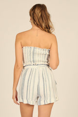 Vintage Havana Casual Tops | Women Sailor Stripe Linen Blend Smocked Bandeau Sailor Stripe