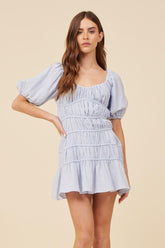 Vintage Havana Dresses | Women Spring Blue Gauze W/ Jersey Combo Dress Spring Blue