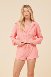 Vintage Havana Hoodies | Women Coral Corded Terry Zip Up Coral