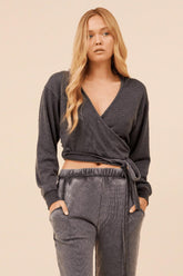 Vintage Havana Hoodies | Women Heather Charcoal Lightweight Fleece Surplice Hoodie Grey