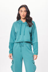 Vintage Havana Hoodies | Women Teal Green Terry Cargo Fleece Hoodie Teal Green