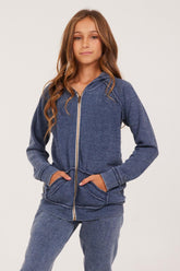 Vintage Havana Hoodies | Women Unisex Burnout Full Zip Hoodie Deep Navy