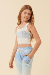 Vintage Havana Kids Tops | Women Blue Skies Ombre Tie Dye Brushed Hacci Racerback Crop Top Blue Skies Ombre Tie Dye