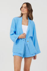 Vintage Havana Outerwear | Women Ocean Blue Washed Gauze Blazer Ocean Blue