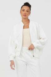 Vintage Havana Outerwear | Women White Essential Fleece Zip Up Bomber White