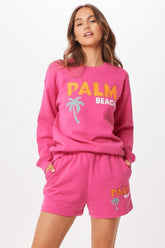 Vintage Havana Sweatshirts | Women Hot Pink Palm Beach Jet Setter Surf Wash Crewneck Hot Pink