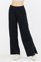 Vintage Havana Wide Leg Pants | Women Black Brushed Snap Pant Black