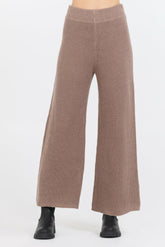 Vintage Havana Wide Leg Pants | Women Heather Brown Waffle Knit Flare Pant Brown