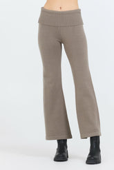 Vintage Havana Wide Leg Pants | Women Olive Grey Slim Fit Knit Fold Over Flare Pant Grey