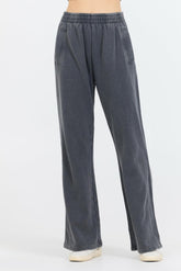 Vintage Havana Wide Leg Pants | Women Washed Charcoal Garment Dye French Terry Flare Pant Charcoal