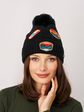 Vintage Havana Winter Hats | Women RIBBED POMPOM BEANIE WITH LAKE TAHOE PATCH - BLACK Black