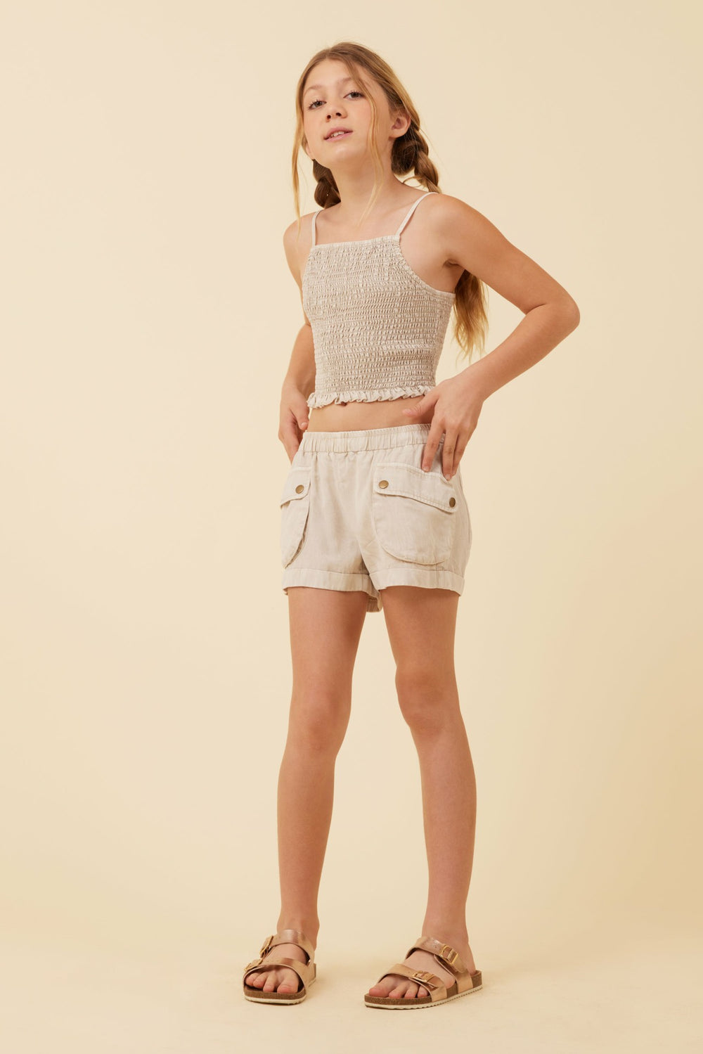 Soft Tan Streaky Tencel Rushed Tank Top | Vintage Havana Clothing