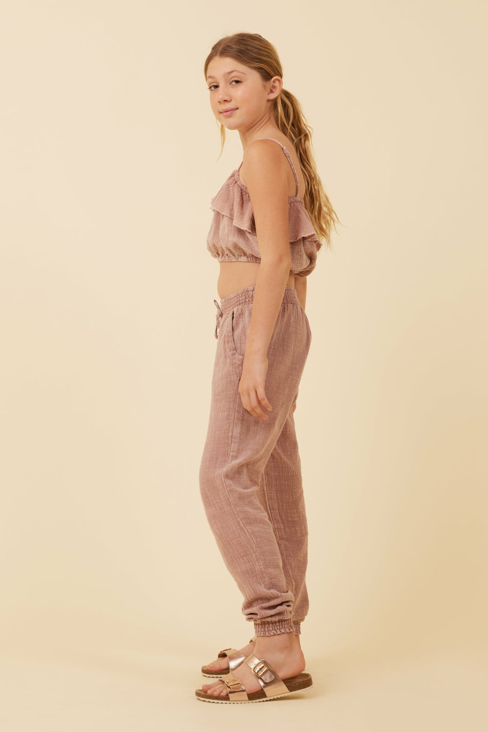 Washed Mauve Texture Ruffle Tube Top | Vintage Havana Clothing