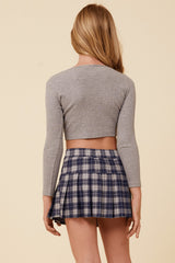 Classic Grey Ribbed Snap Button Cardigan | Vintage Havana Clothing