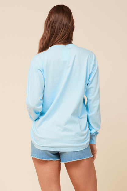 "Bride Tribe" Tropical Blue Salt Wash Long Sleeved Pocket Tee | Vintage Havana Women