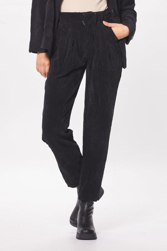 Washed Black Crinkle Cord Trouser Pant | Vintage Havana Women