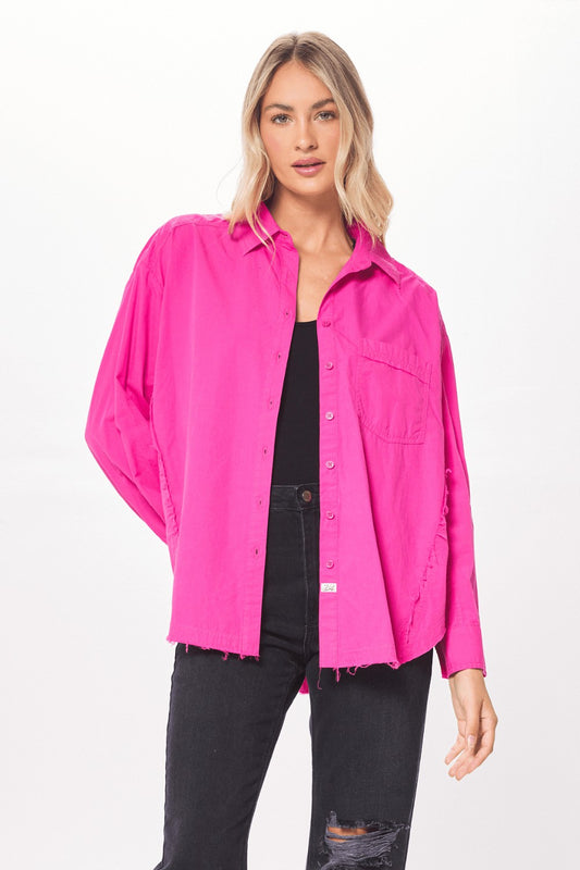 Hot Pink Poplin Button Up Shirting | Vintage Havana Women