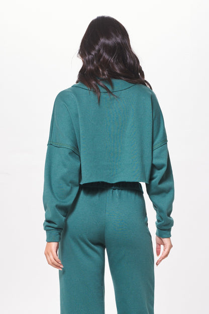 Hunter Green Fleece Quarter Zip w/ Raw Edge | Vintage Havana Women