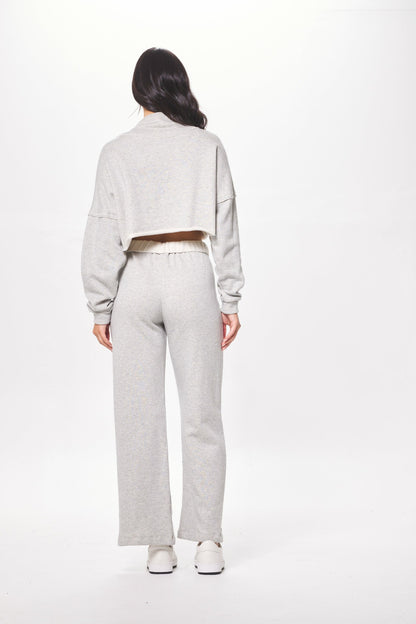 Hunter Grey Fleece Quarter Zip w/ Raw Edge | Vintage Havana Women