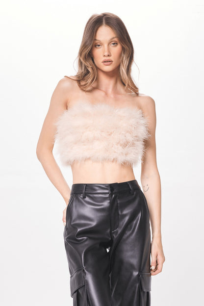 Beige Feather Crop Top | Vintage Havana Women