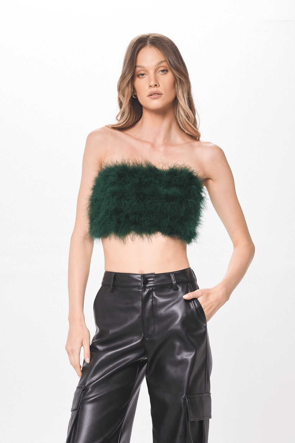 Green Feather Crop Top | Vintage Havana Clothing