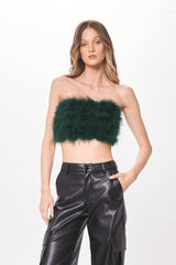 Green Feather Crop Top | Vintage Havana Clothing